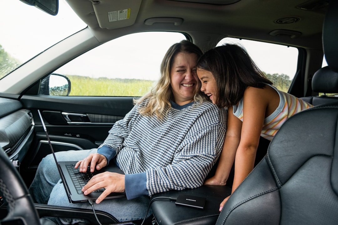 family test driving new car