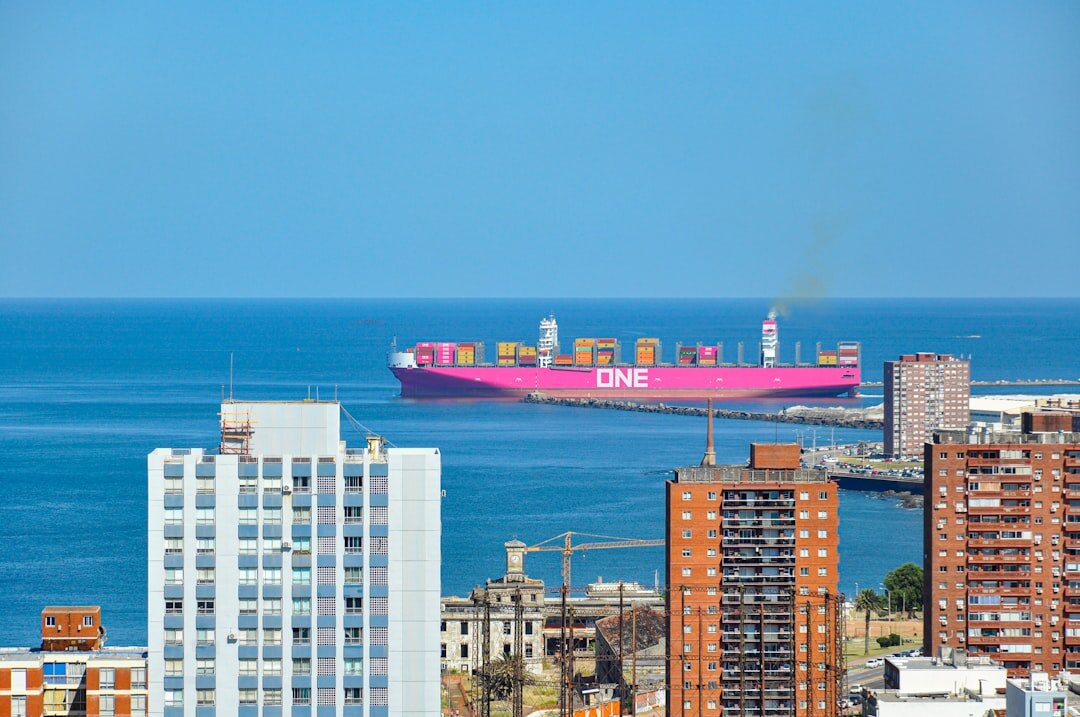 Shipping containers and cargo vehicles at the Port of Montevideo
